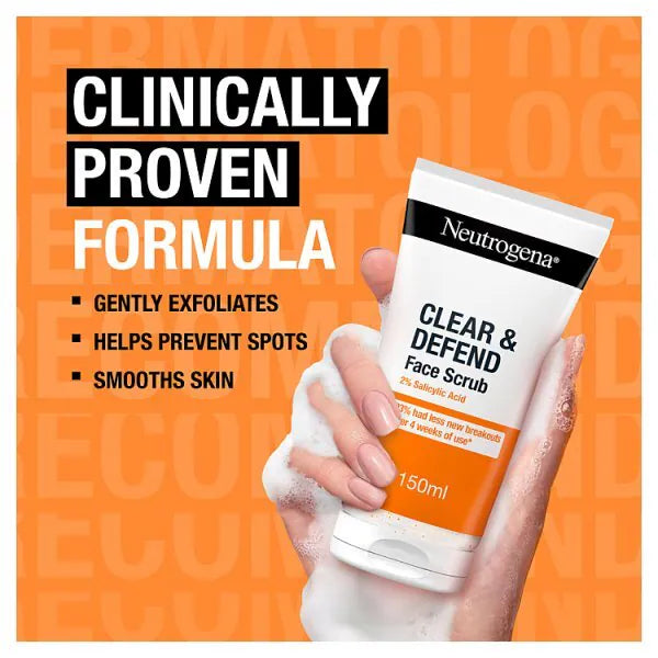 Neutrogena Clear Defend Facial Scrub 150ml, imported from the UK