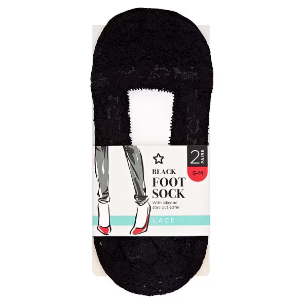 Superdrug Black Lace Foot Socks M/L (British brand)