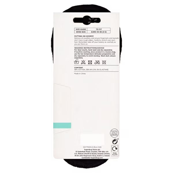 Superdrug Black Lace Foot Socks M/L (British brand)