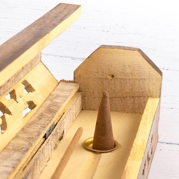 Myga wooden incense box decorative cutouts, imported from the UK