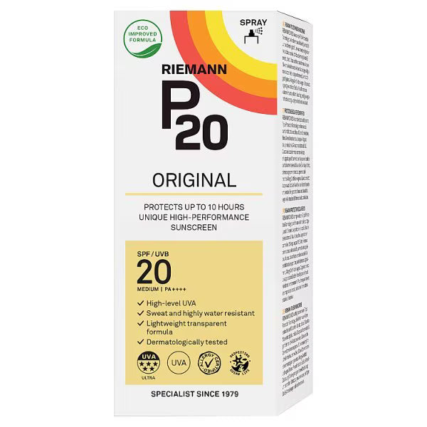 P20 Riemann Original sunscreen spray SPF 20 200ml, imported from the UK