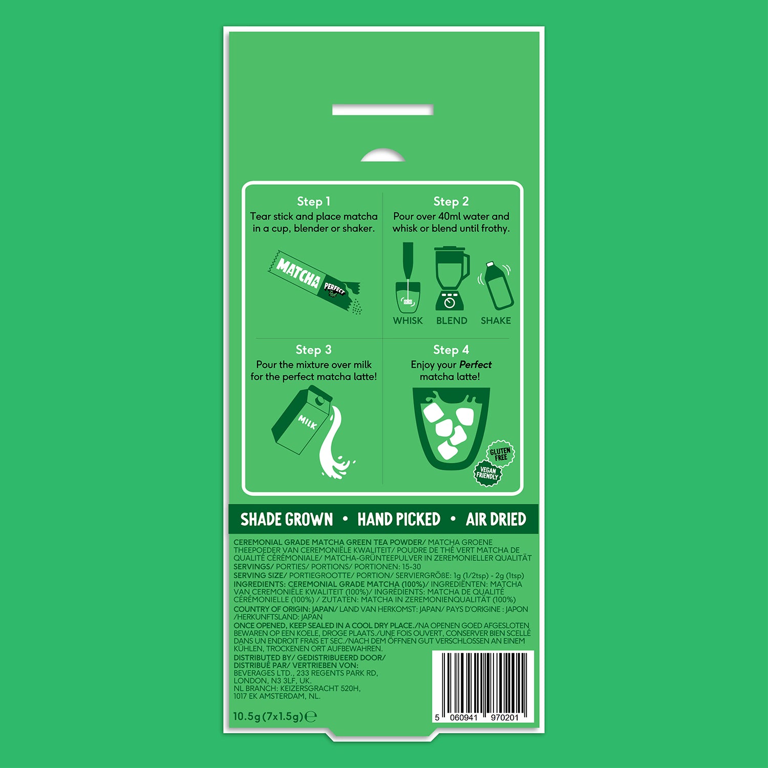 PerfectTed Organic Matcha Sticks 7 Pack, imported from the UK