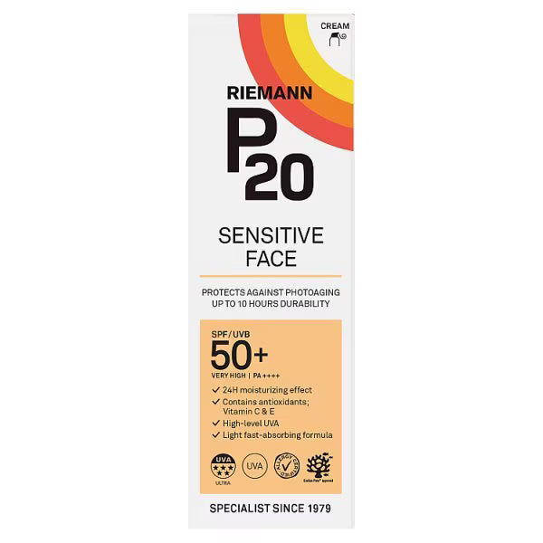 P20 Riemann Sensitive Face Suncream SPF50+ 50g, imported from the UK