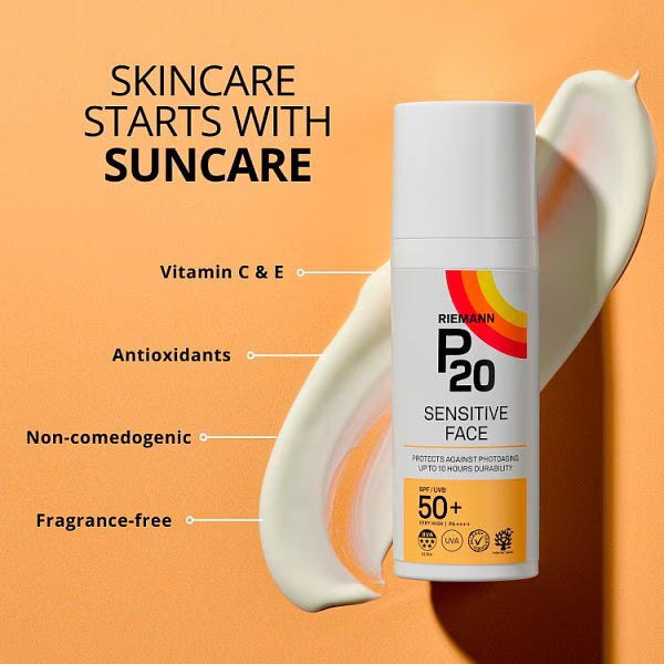 P20 Riemann Sensitive Face Suncream SPF50+ 50g, imported from the UK