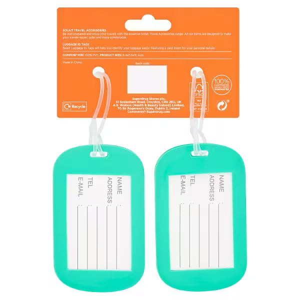 Solait luggage tag set of 2 PVC tags (British brand)