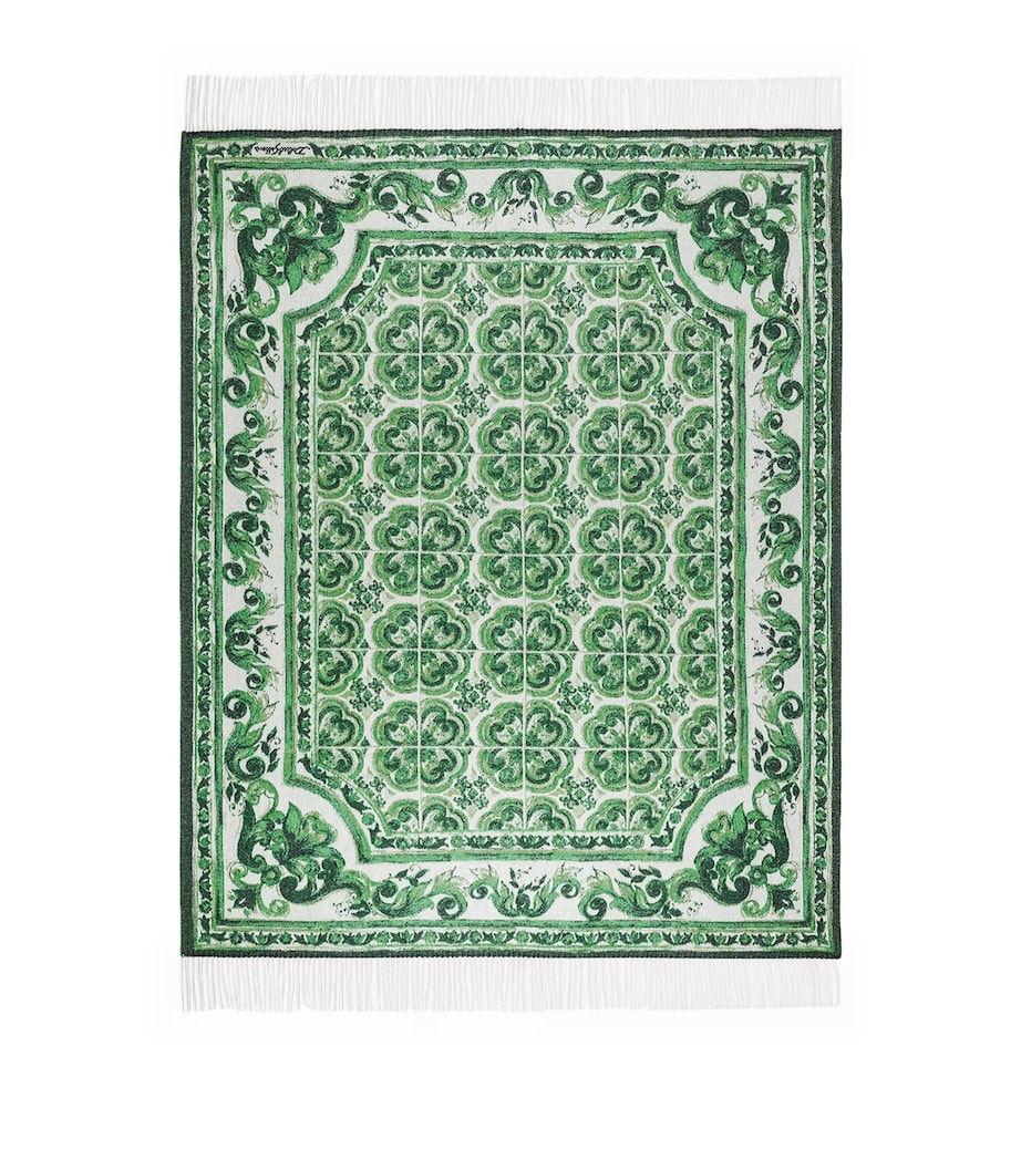 Dolce&Gabbana Casa Cashmere Verde Maiolica Fringe Throw (140cm x 180cm)