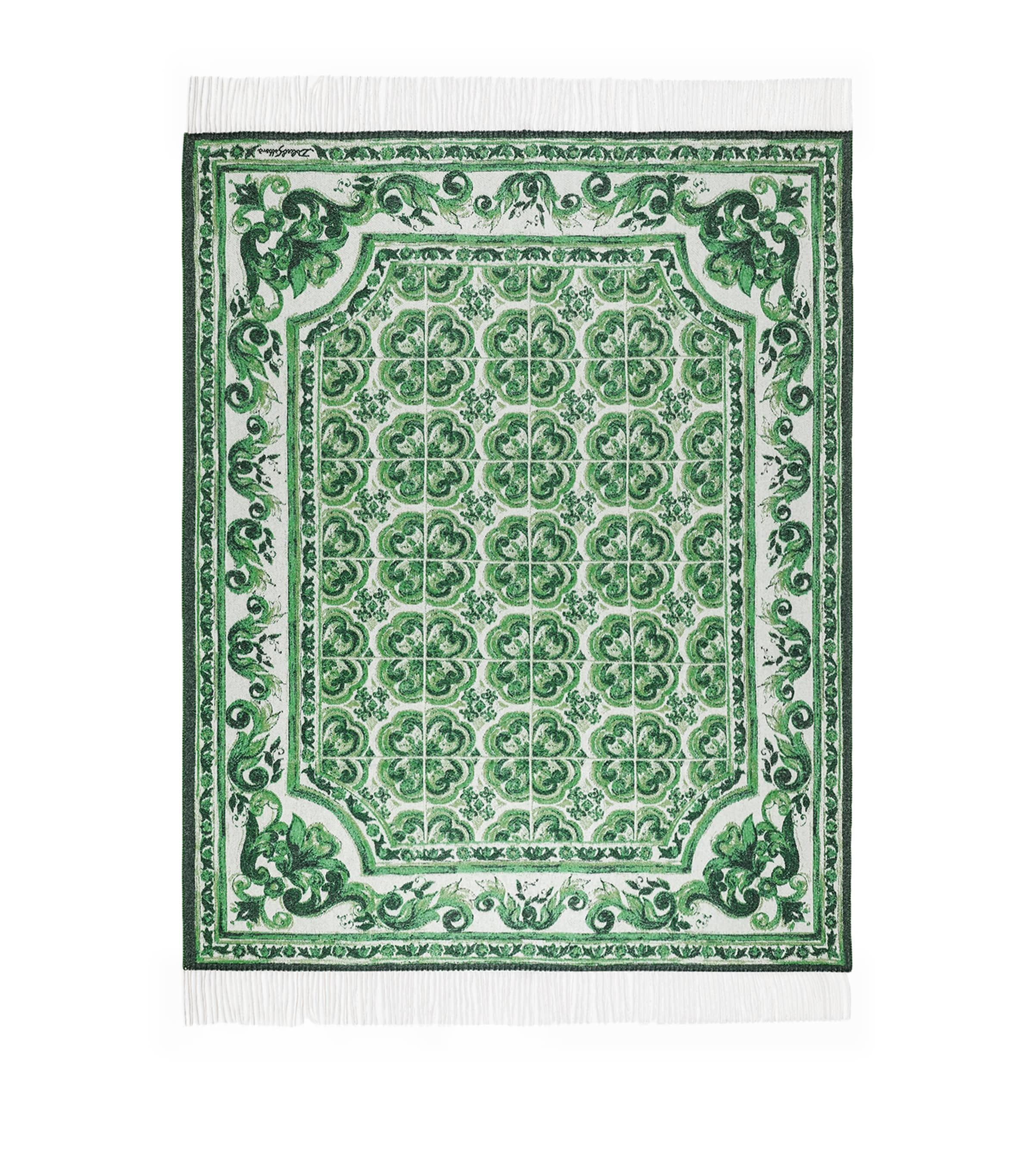 Dolce&Gabbana Casa Cashmere Verde Maiolica Fringe Throw (140cm x 180cm)