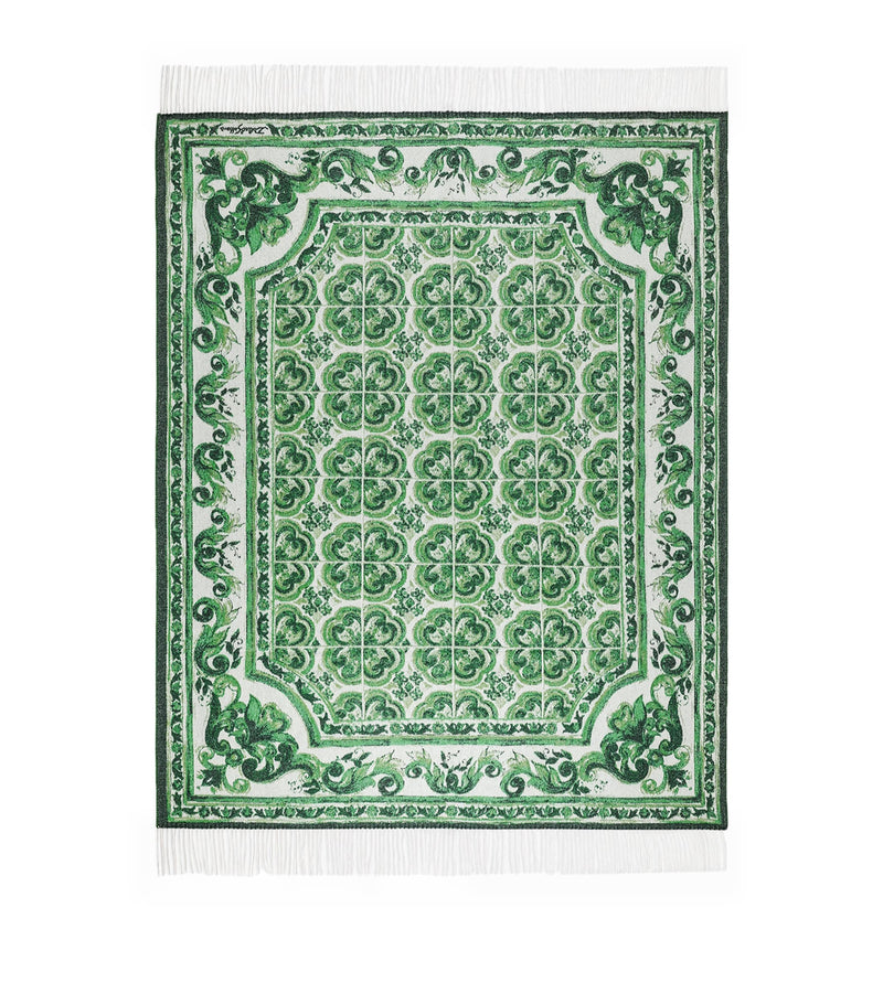 Dolce&Gabbana Casa Cashmere Verde Maiolica Fringe Throw (140cm x 180cm)
