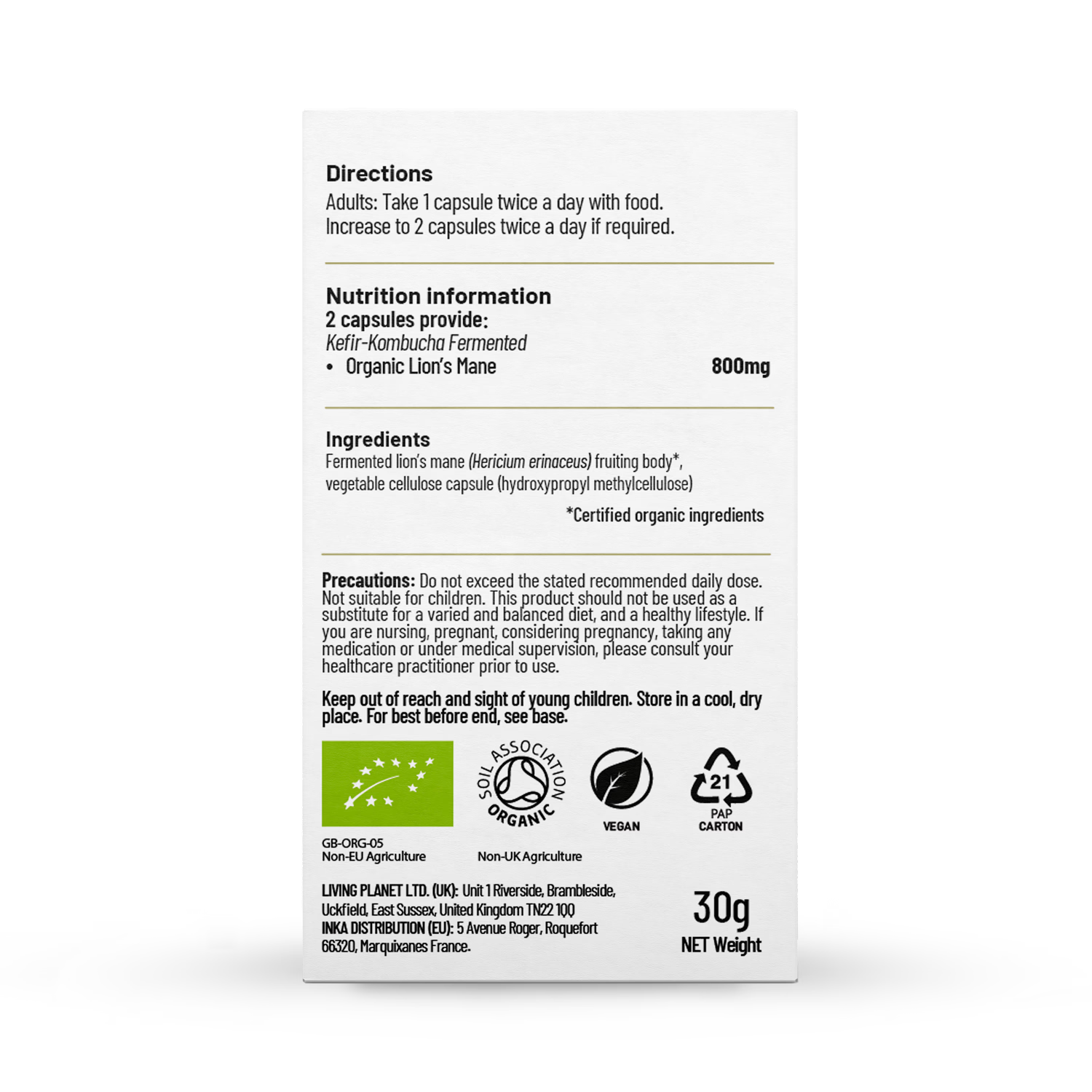 Living Nutrition Organic Fermented Lion's Mane 60 Capsules