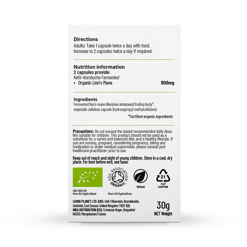 Living Nutrition Organic Fermented Lion's Mane 60 Capsules