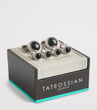 Tateossian sterling silver and onyx herringbone cufflinks and studs set (British brand)