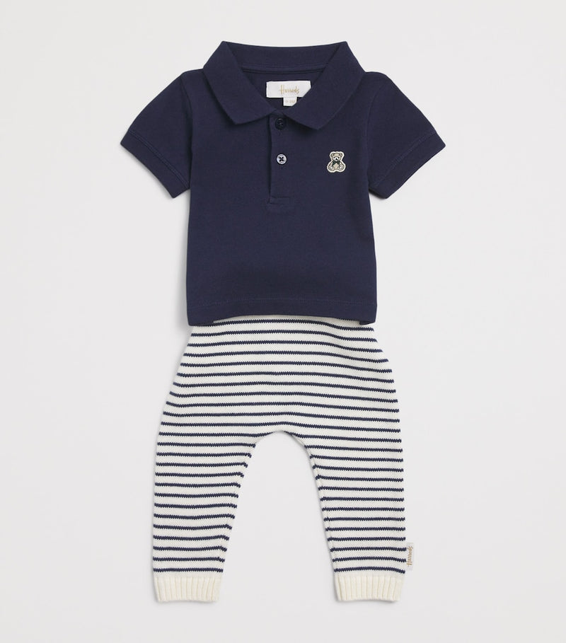 Harrods Cotton Knitted Stripe Bear Trousers (0-18 Months)