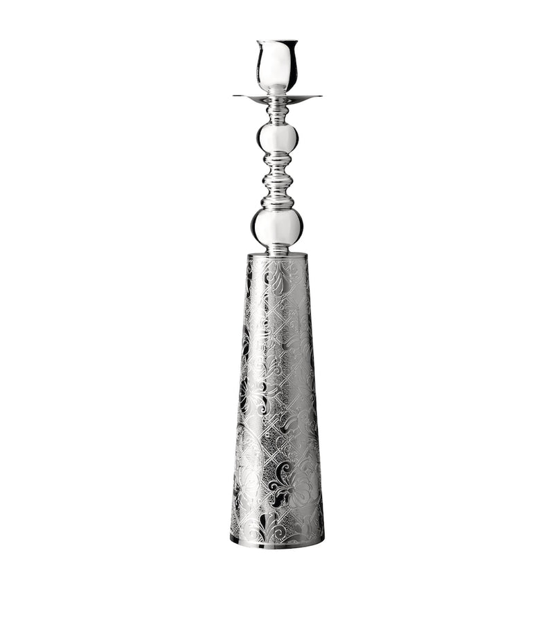 Silver-Plated Engraved Candlestick with Vine and Floral Design
