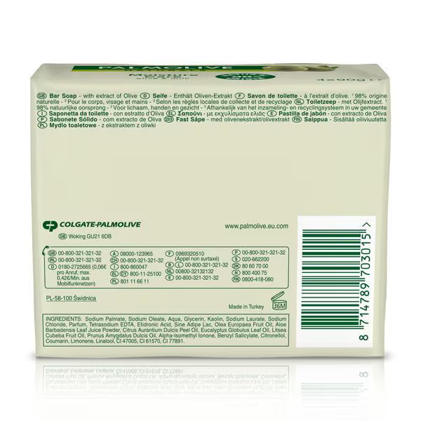 Palmolive bar soap olive moisture 4 pack, imported from the UK