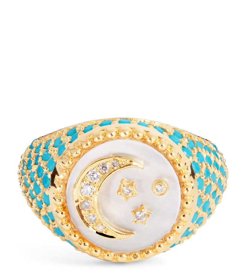 L'Atelier Nawbar Yellow Gold Diamond Turquoise Moonlight Ring, UK version