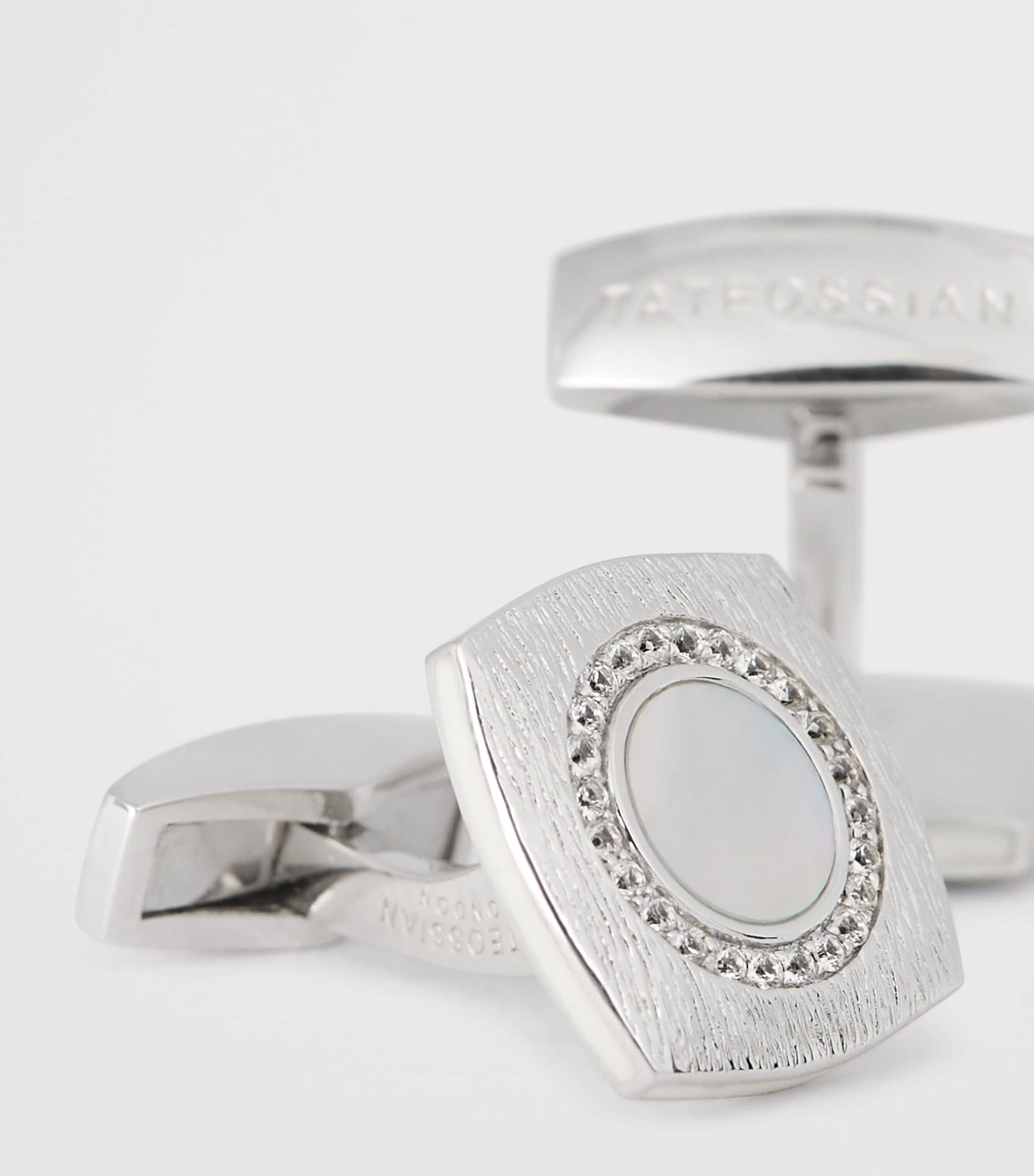 Tateossian Sterling Silver and Sapphire Graffiato Cufflinks (British brand)