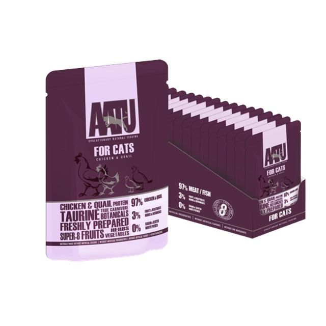 AATU Grain Free Adult Chicken & Quail Wet Cat Food Pouches   16 x 85g - McGrocer