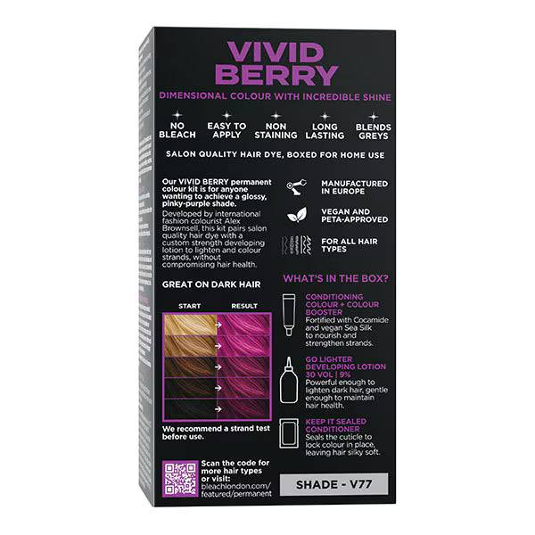 No Bleach London Vivid Berry Permanent Hair Colour Kit - British product