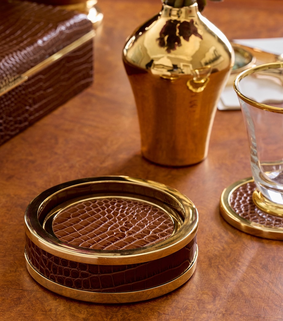 Aerin Set of 4 Leather Classic Coasters