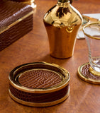 Aerin Set of 4 Leather Classic Coasters