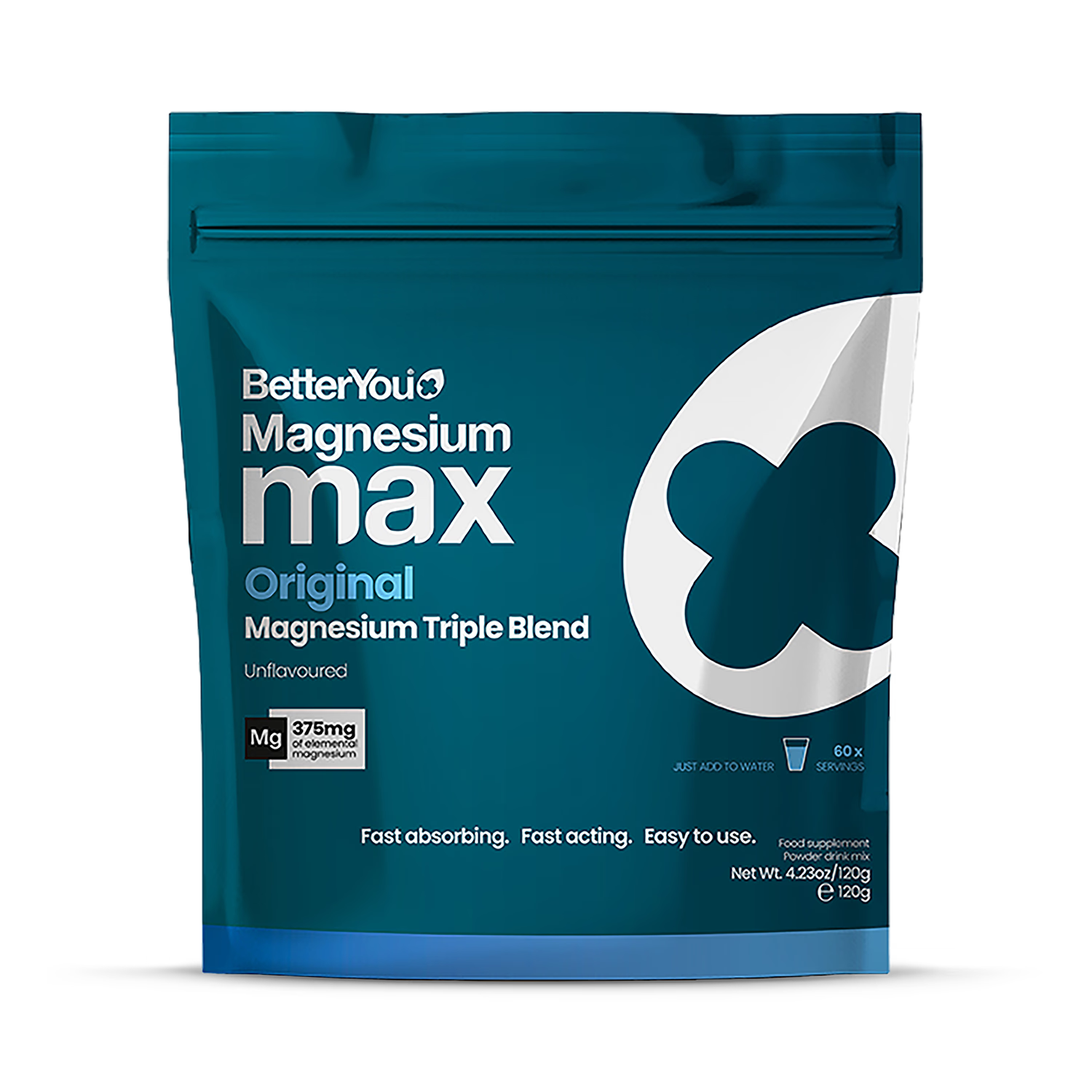 BetterYou Magnesium Max Original Magnesium Triple Blend Powder Drink Mix 120g