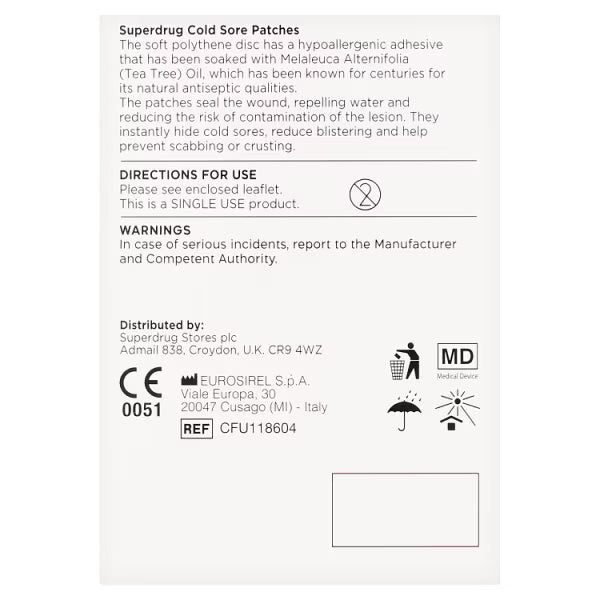 Superdrug cold sore patch with tea tree oil 10 count (British brand)