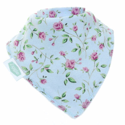 Ziggle Bandana Dribble Bib Blue Vintage Rose Cotton Baby Bib