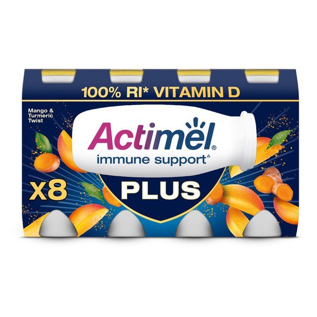 Actimel Plus 100% Vitamin D Mango & Turmeric Immunity Yoghurt Drink   8 x 100g - McGrocer