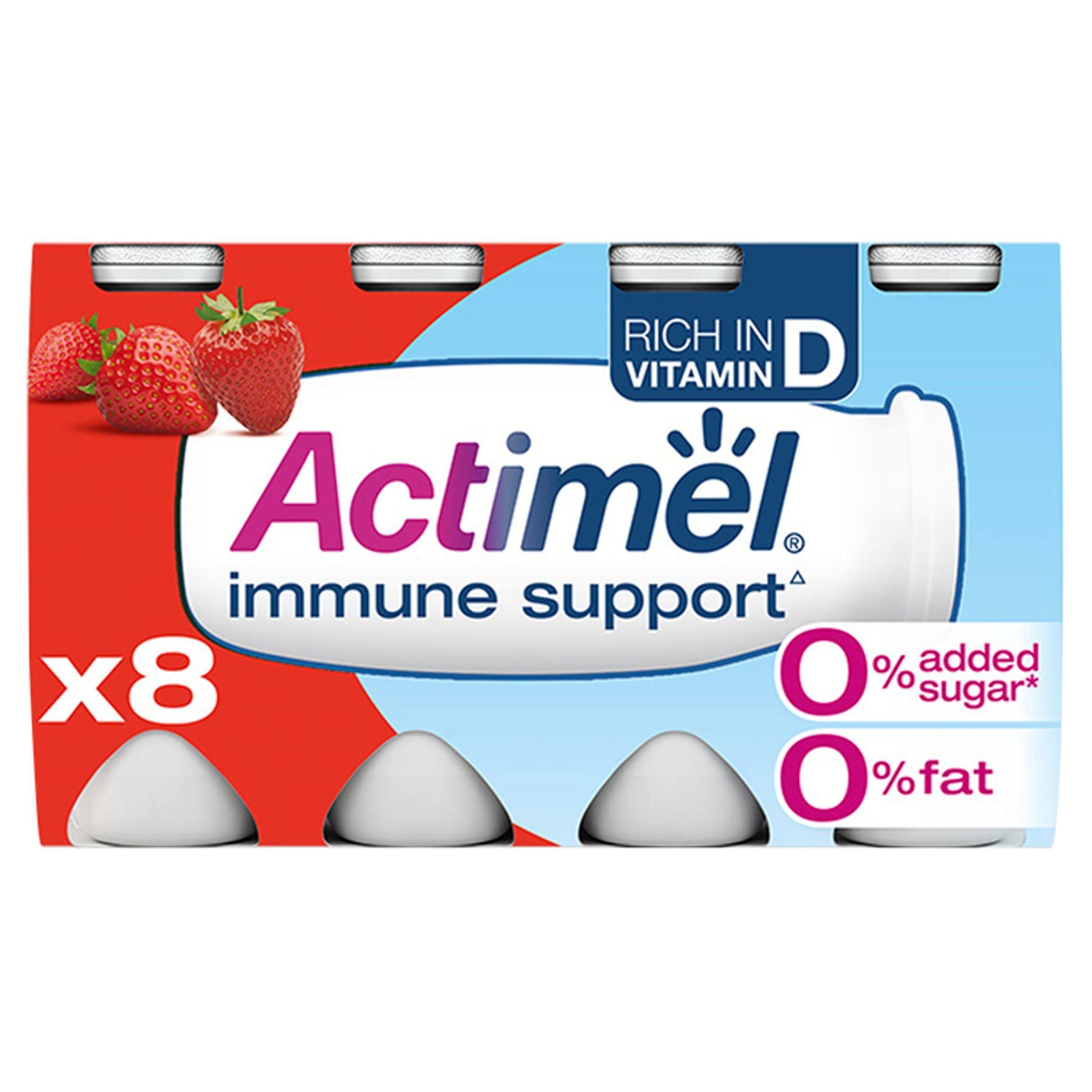 Actimel Strawberry 0% Added Sugar Fat Free Yogurt Drink 8x100g - McGrocer