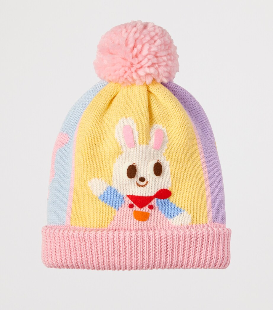 Pastel Pom-Pom Rabbit Knit Beanie Hat