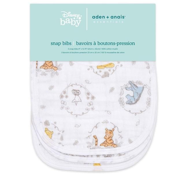 Aden+Anais essentials 3 pack cotton muslin baby snap bibs Winnie+friends   3 per pack - McGrocer