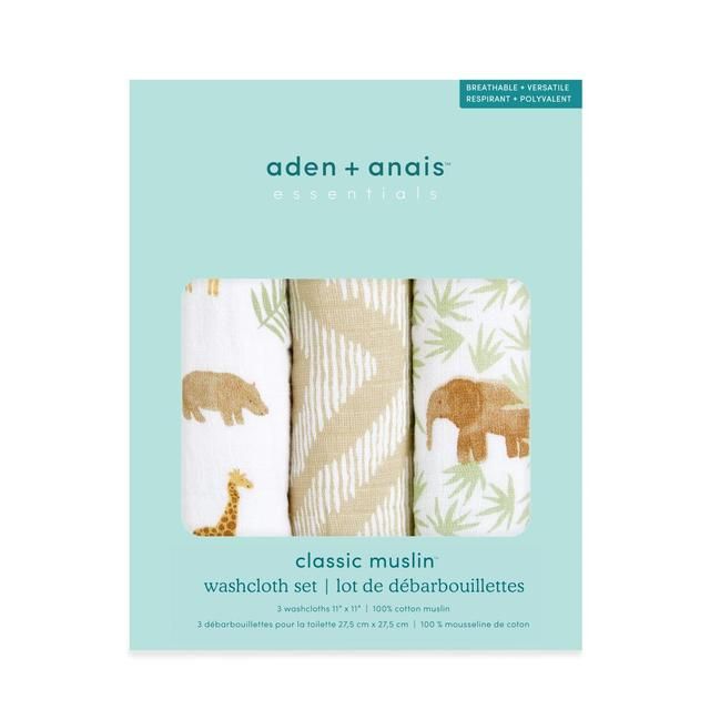 Aden+Anais essentials 3 pack cotton muslin washcloth set tanzania   3 per pack - McGrocer