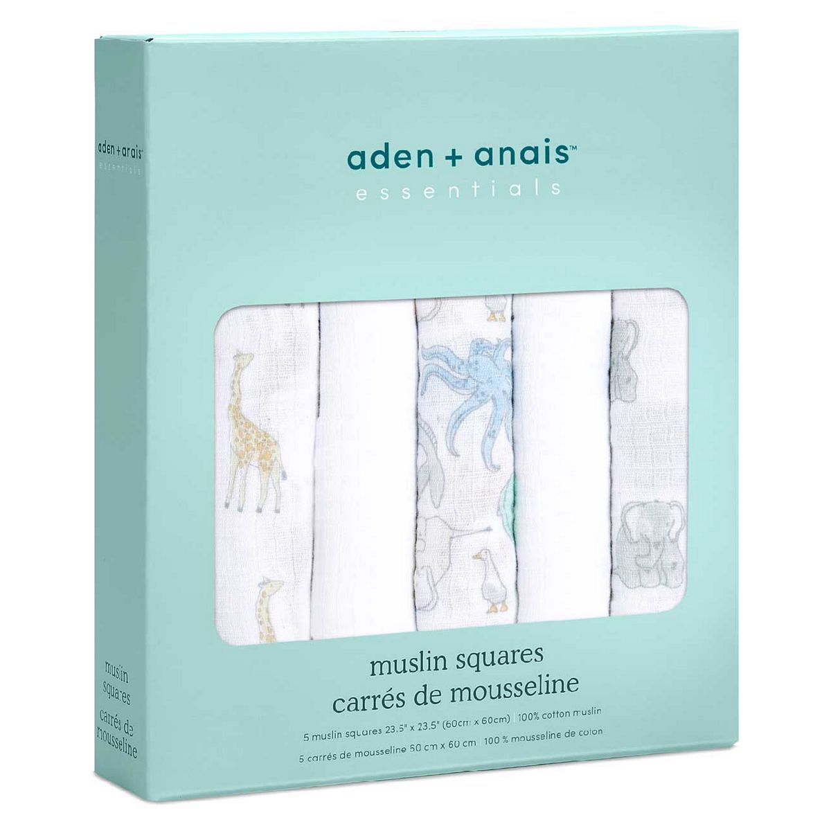 aden + anais™ essentials 5 pack cotton muslin squares natural history - McGrocer