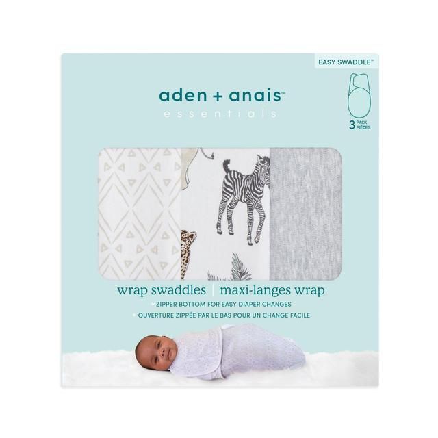 Aden+Anais essentials easy swaddle wrap 1.0 TOG 3 pack toile (0-3months)   3 per pack - McGrocer