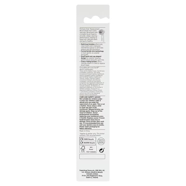 ProCare Kids electric toothbrush heads 2 pack, imported from the UK