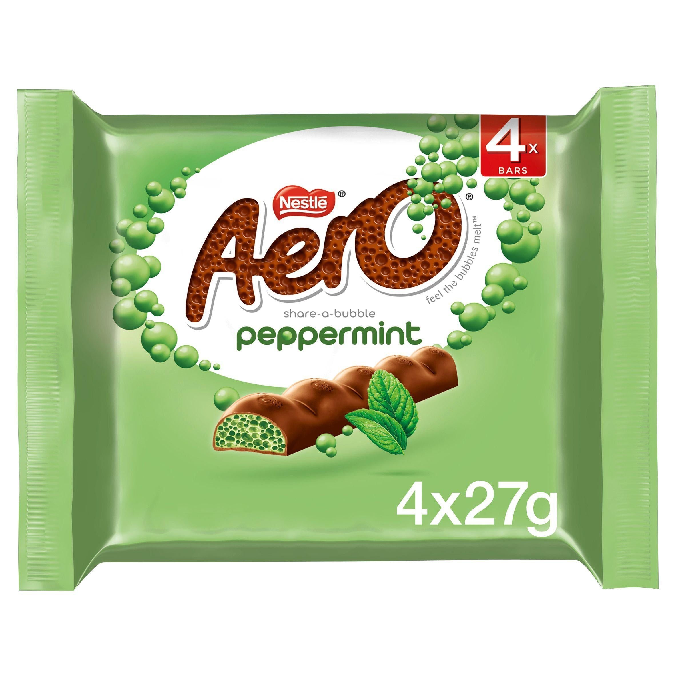 Aero Bubbly Peppermint Mint Chocolate Bar Multipack x4 108g - McGrocer