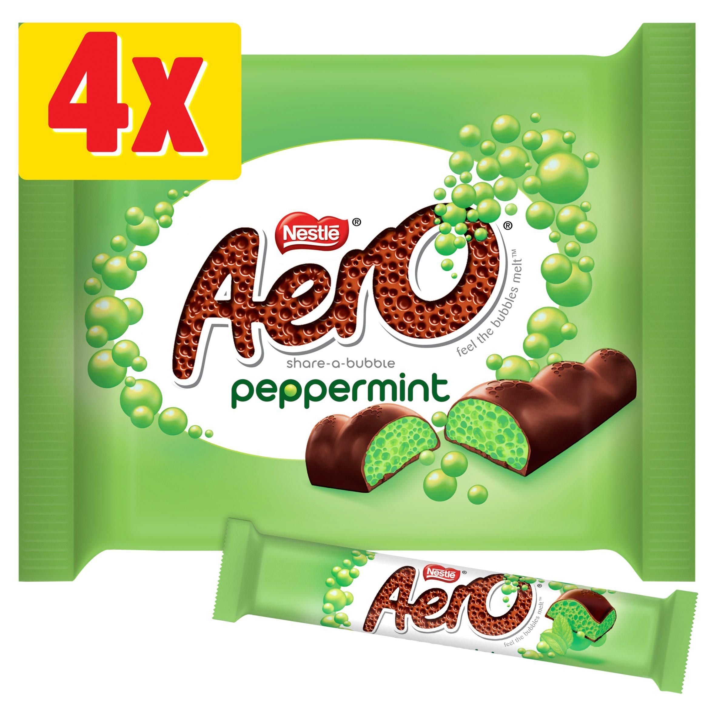 Aero Bubbly Peppermint Mint Chocolate Bar Multipack x4 108g - McGrocer