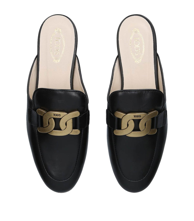 Tod's leather slippers with signature chain detail (British brand)
