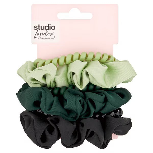 DNR Studio London scrunchies spiral hairbands green black - British product