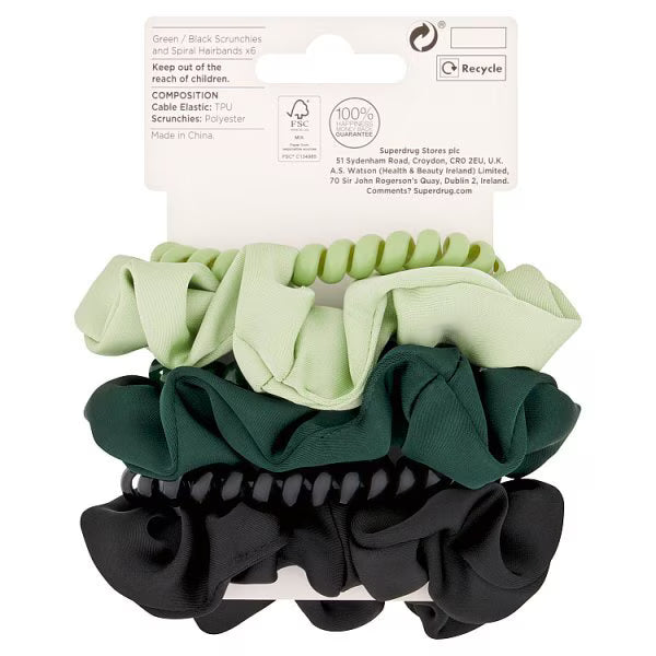 DNR Studio London scrunchies spiral hairbands green black - British product