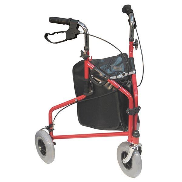 Aidapt Three Wheeled Steel Walker in Red/Black with Bag - McGrocer