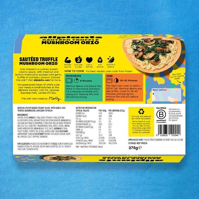 allplants Sauteed Truffle Mushroom Orzo for 1   375g - McGrocer