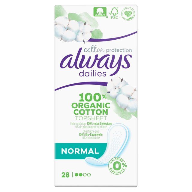 Always Dailies Organic Cotton Protection Normal Panty Liners   28 per pack - McGrocer