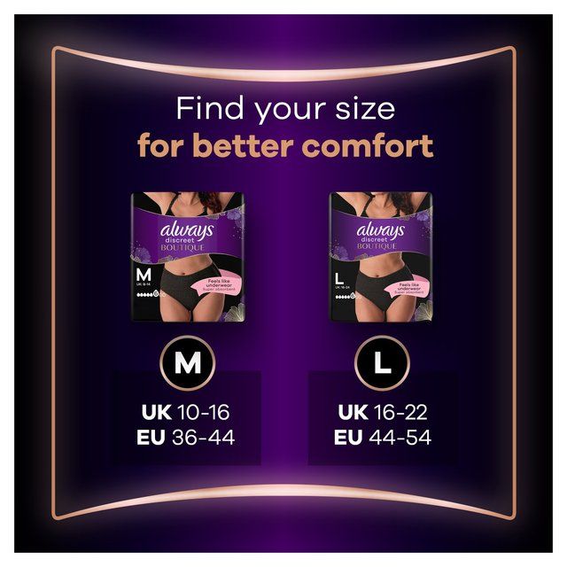 Always Discreet Incontinence Pants Boutique Underwear Black L   8 per pack - McGrocer