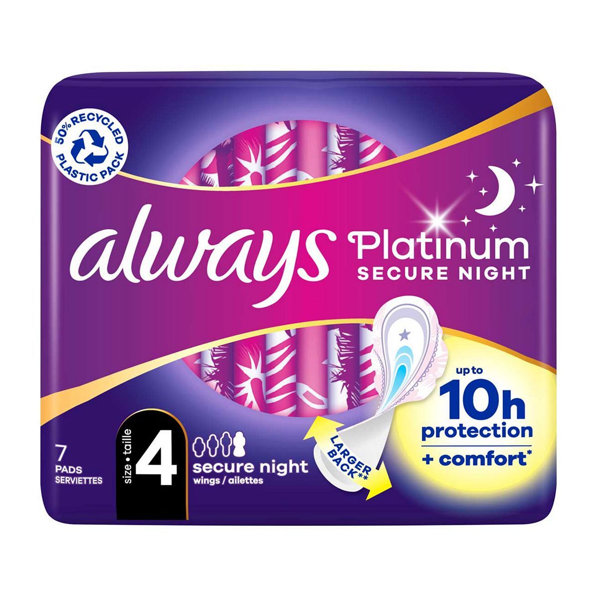 Always Platinum Secure Night (Size 4) Pads Wings 7 Sanitary Towels - McGrocer
