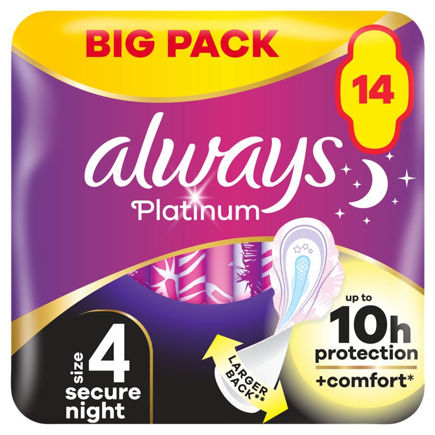 Always Platinum Secure Night (Size 4) Sanitary Towels Wings - McGrocer