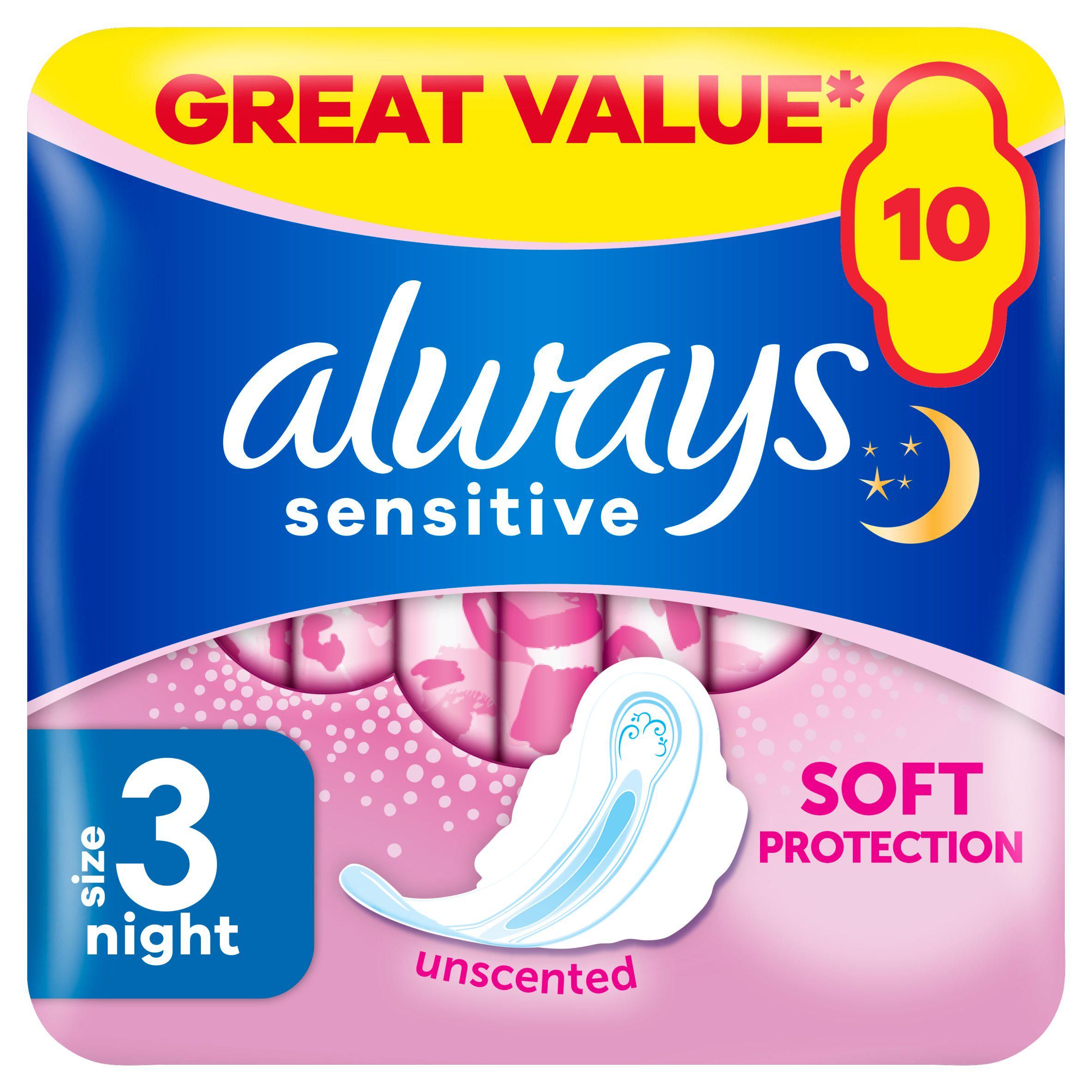 Always Sensitive Night Ultra (Size 3) Sanitary Towels  Wings x10 - McGrocer