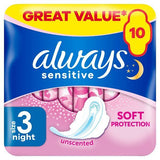 Always Sensitive Night Ultra (Size 3) Sanitary Towels x10 - McGrocer