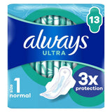 Always Ultra Sanitary Towels Normal (Size 1) Wings X13 Pads - McGrocer