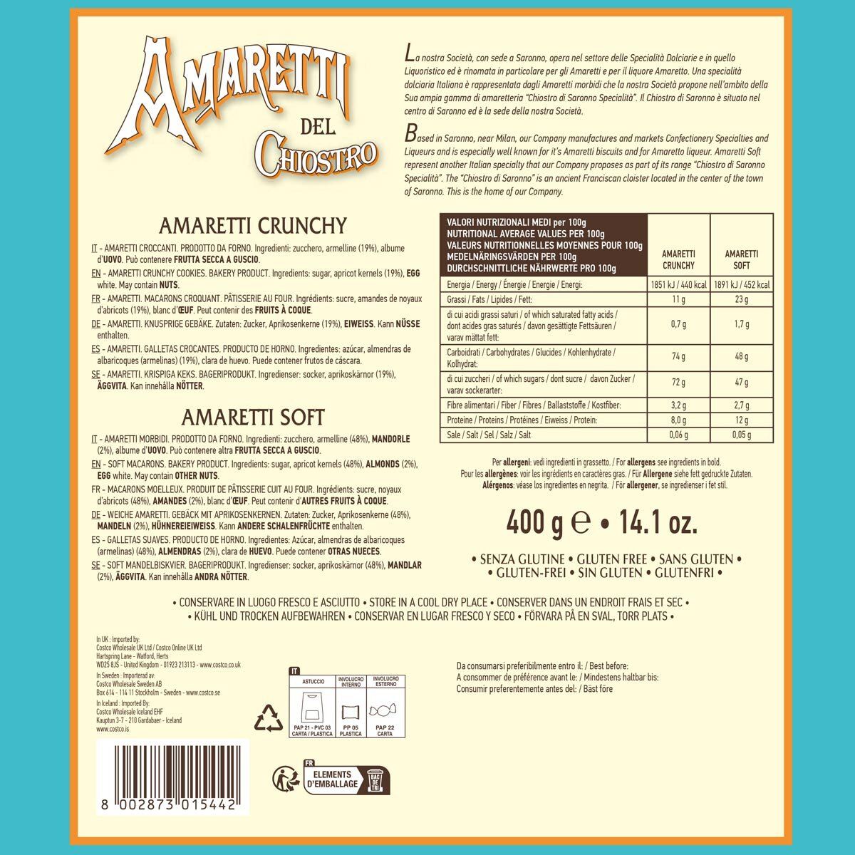 Amaretti Del Chiostro Crunchy & Soft Cookies, 400g - McGrocer